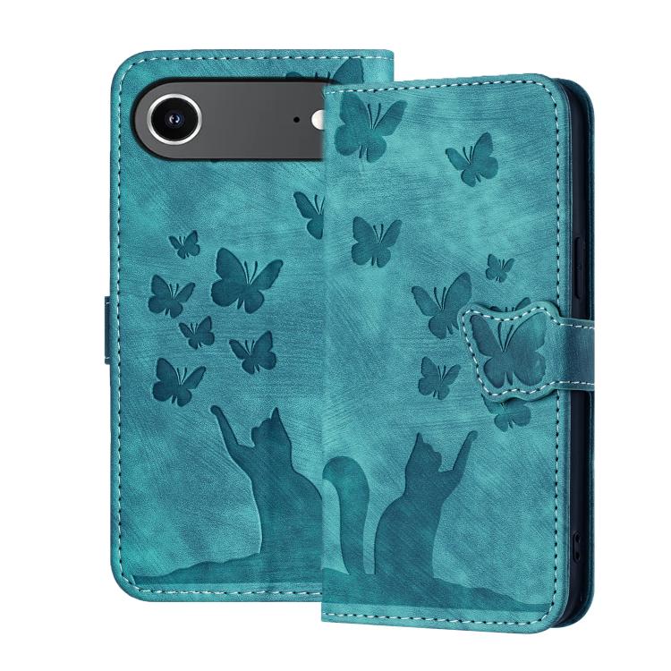 For iPhone Air Butterfly Cat Embossing Flip Leather Phone Case(Wathet)