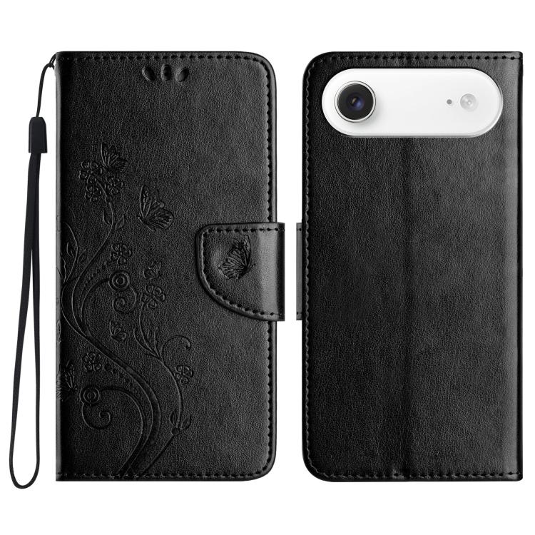 For iPhone Air Butterfly Flower Pattern Flip Leather Phone Case(Black)