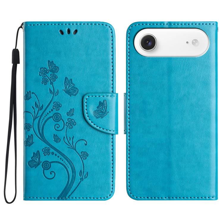 For iPhone Air Butterfly Flower Pattern Flip Leather Phone Case(Blue)
