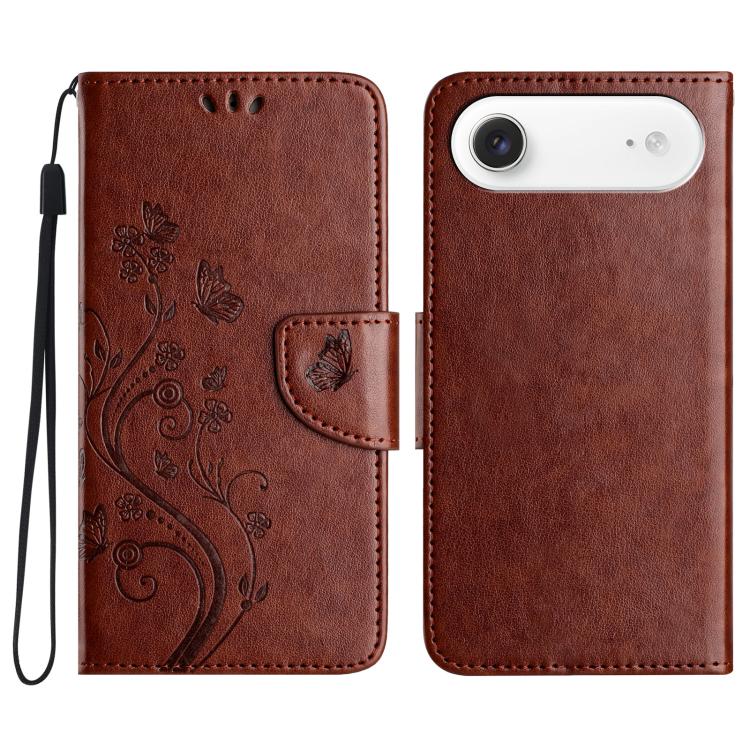 For iPhone Air Butterfly Flower Pattern Flip Leather Phone Case(Brown)