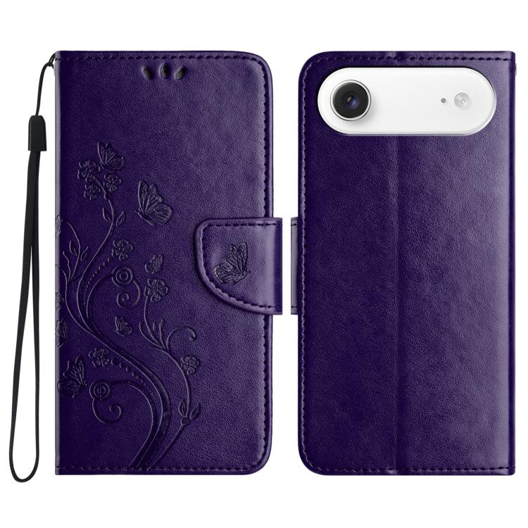 For iPhone Air Butterfly Flower Pattern Flip Leather Phone Case(Dark Purple)