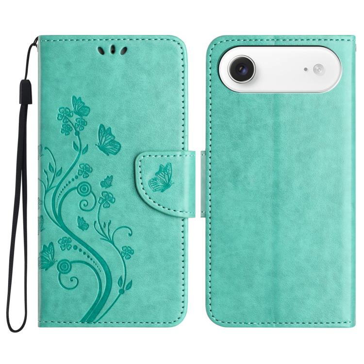 For iPhone Air Butterfly Flower Pattern Flip Leather Phone Case(Green)