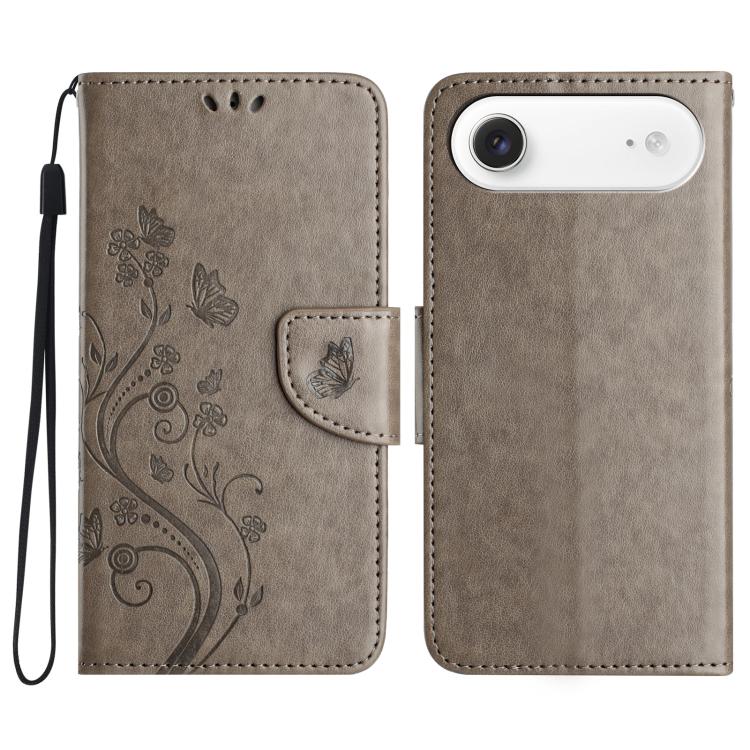 For iPhone Air Butterfly Flower Pattern Flip Leather Phone Case(Grey)