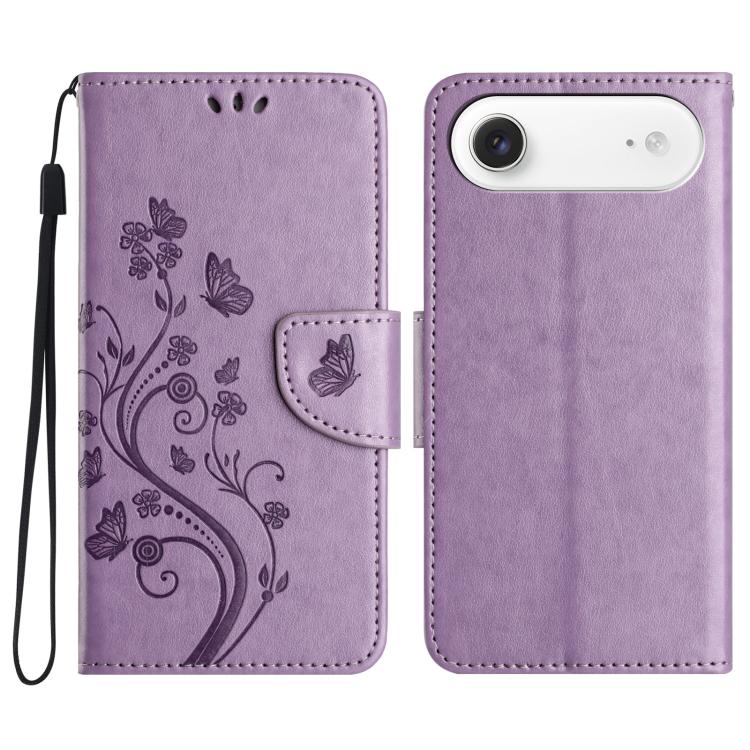 For iPhone Air Butterfly Flower Pattern Flip Leather Phone Case(Light Purple)