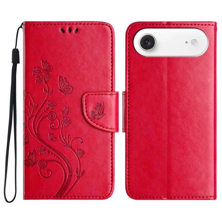 For iPhone Air Butterfly Flower Pattern Flip Leather Phone Case(Red)