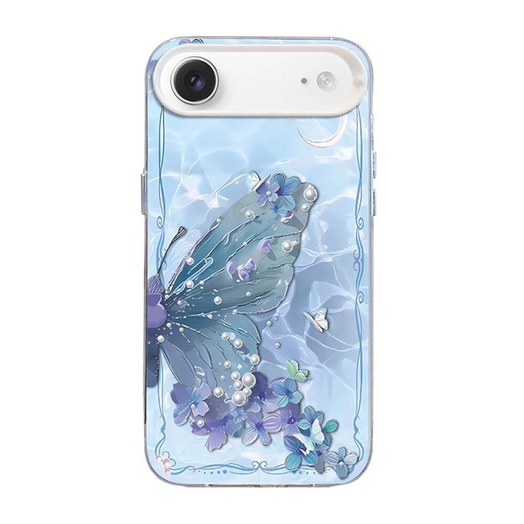 For iPhone Air Butterfly Pattern Silver Plating PC Hybrid TPU Phone Case(Blue Purple)