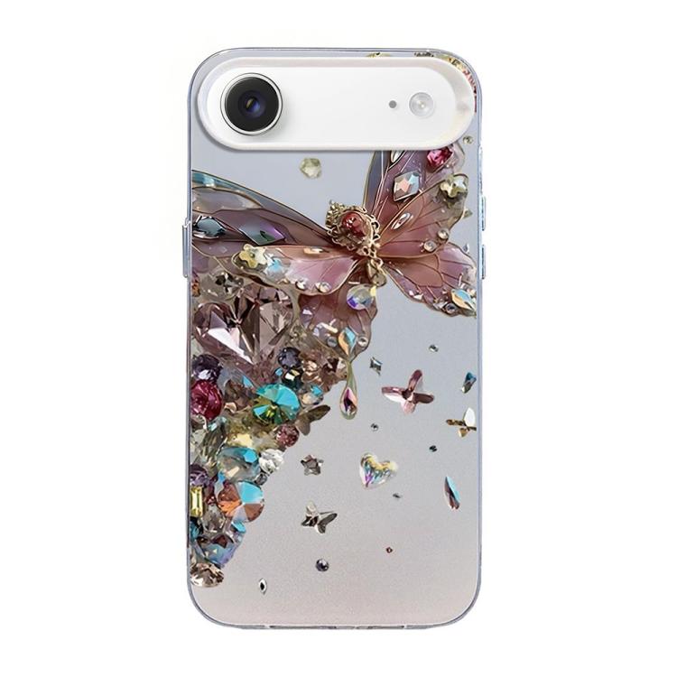 For iPhone Air Butterfly Pattern Silver Plating PC Hybrid TPU Phone Case(Diamond Pink)