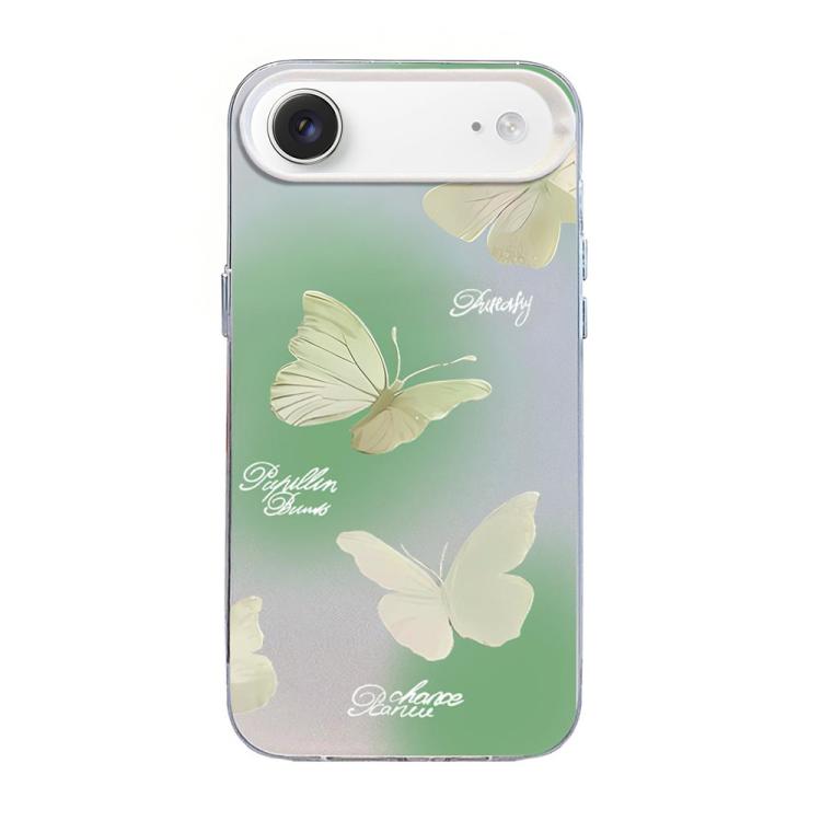 For iPhone Air Butterfly Pattern Silver Plating PC Hybrid TPU Phone Case(Green White)