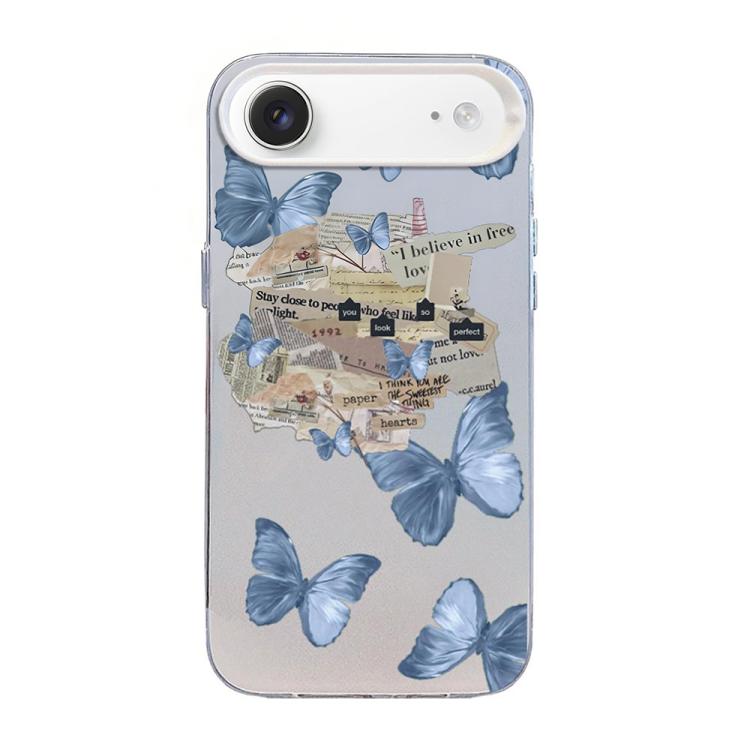 For iPhone Air Butterfly Pattern Silver Plating PC Hybrid TPU Phone Case(Retro Blue)
