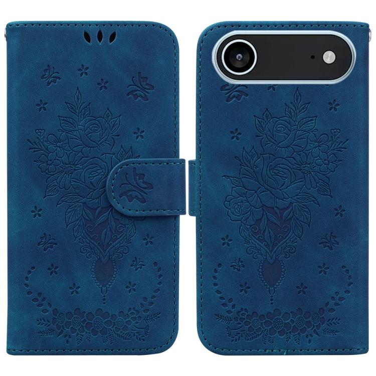 For iPhone Air Butterfly Rose Embossed Leather Phone Case(Blue)