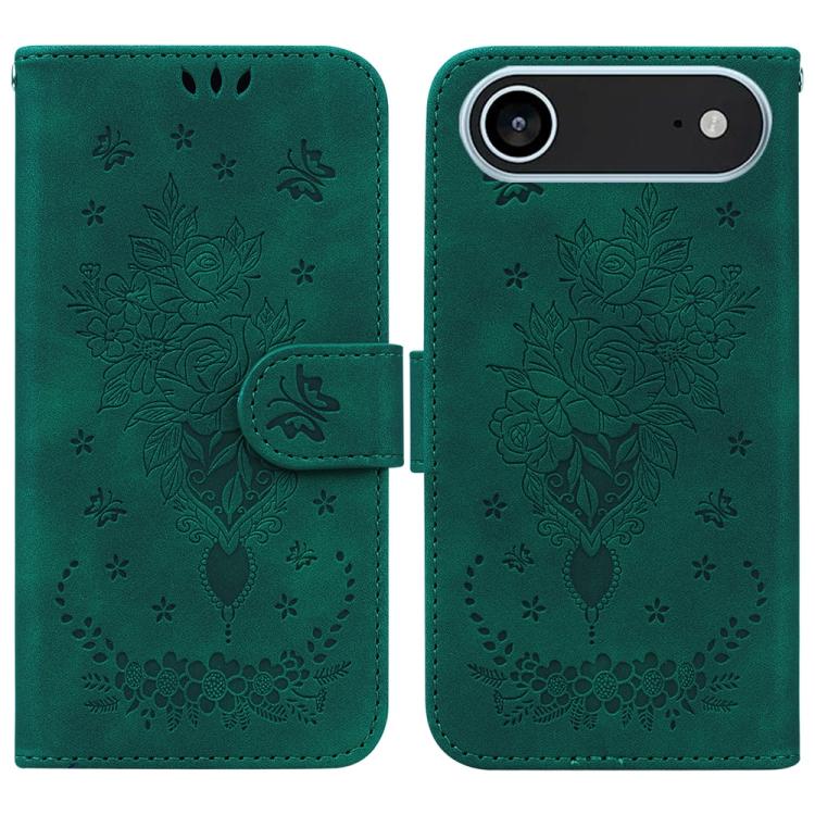 For iPhone Air Butterfly Rose Embossed Leather Phone Case(Green)