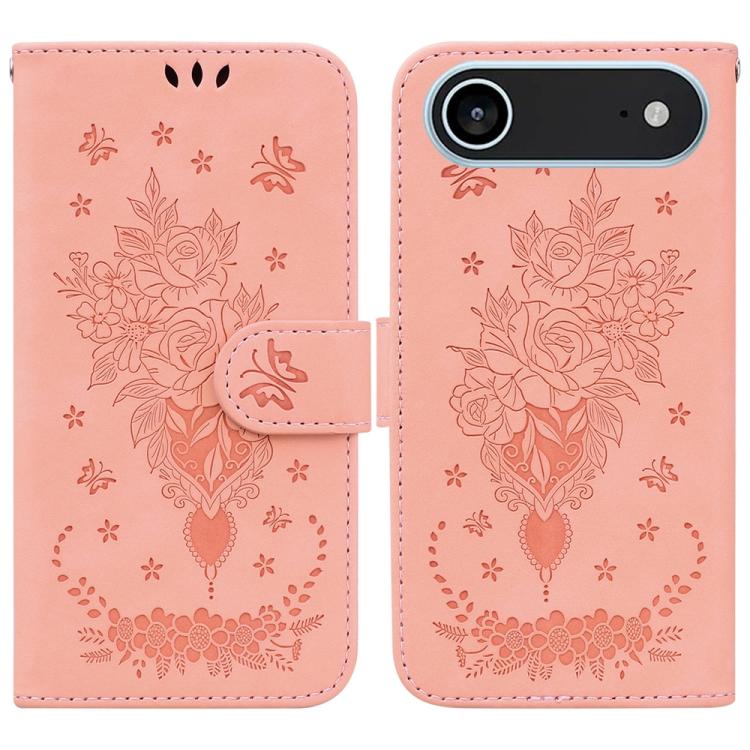 For iPhone Air Butterfly Rose Embossed Leather Phone Case(Pink)