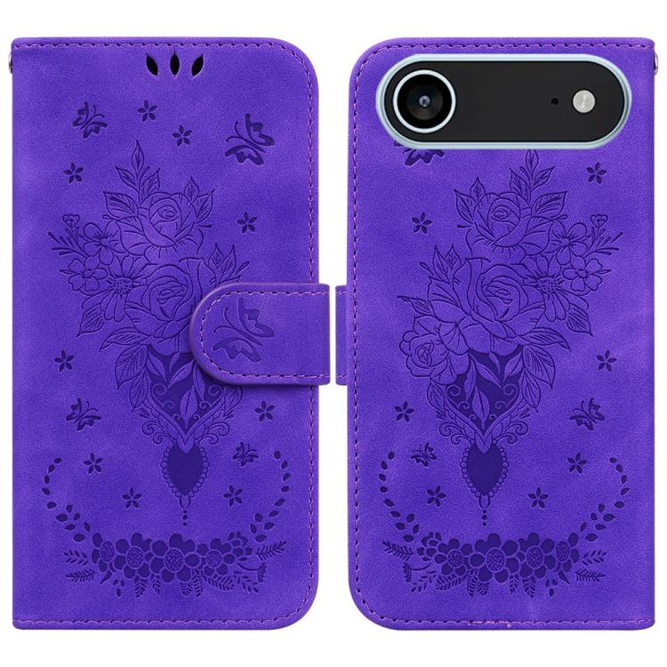 For iPhone Air Butterfly Rose Embossed Leather Phone Case(Purple)
