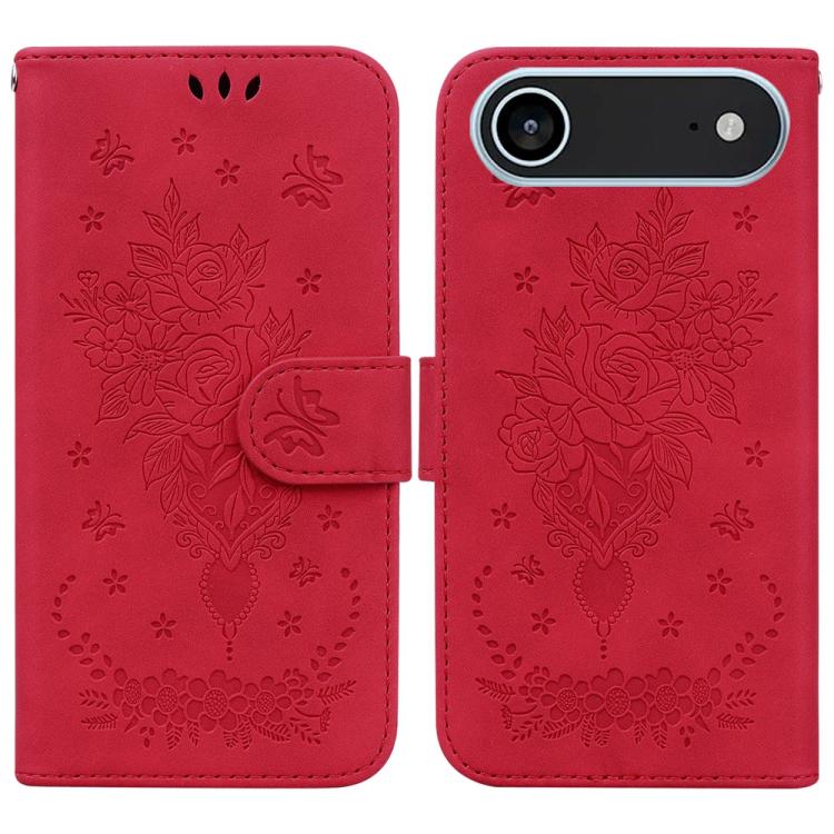 For iPhone Air Butterfly Rose Embossed Leather Phone Case(Red)