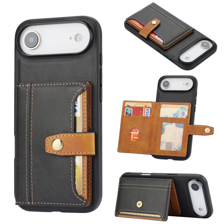 For iPhone Air Calfskin Card Slot TPU Hybrid PU Phone Case(Black)