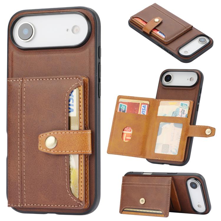 For iPhone Air Calfskin Card Slot TPU Hybrid PU Phone Case(Brown)