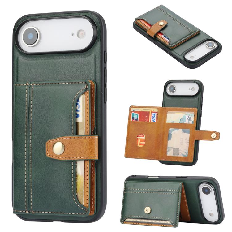 For iPhone Air Calfskin Card Slot TPU Hybrid PU Phone Case(Green)