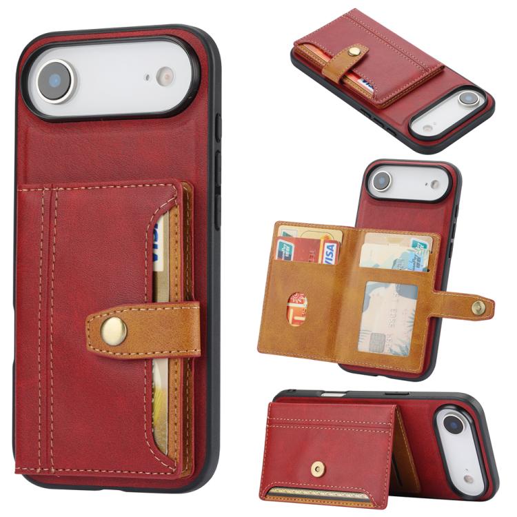 For iPhone Air Calfskin Card Slot TPU Hybrid PU Phone Case(Red)
