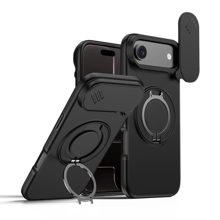 For iPhone Air Camera Sliding Shield Magnetic Rotation Holder Phone Case(Black)