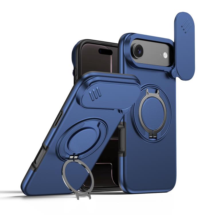For iPhone Air Camera Sliding Shield Magnetic Rotation Holder Phone Case(Blue)