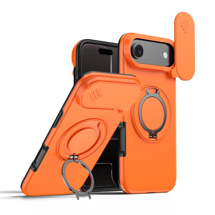 For iPhone Air Camera Sliding Shield Magnetic Rotation Holder Phone Case(Orange)