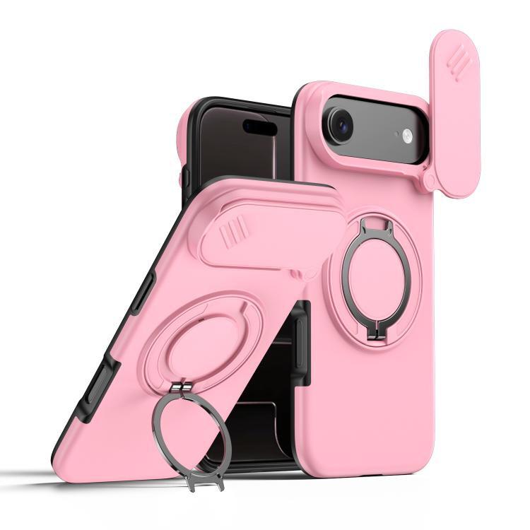 For iPhone Air Camera Sliding Shield Magnetic Rotation Holder Phone Case(Pink)