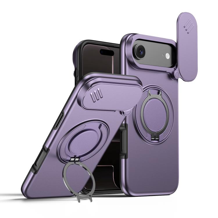For iPhone Air Camera Sliding Shield Magnetic Rotation Holder Phone Case(Purple)