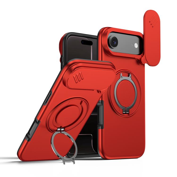 For iPhone Air Camera Sliding Shield Magnetic Rotation Holder Phone Case(Red)