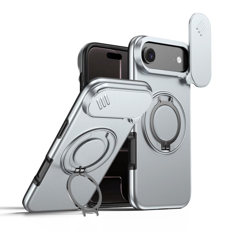 For iPhone Air Camera Sliding Shield Magnetic Rotation Holder Phone Case(Silver)