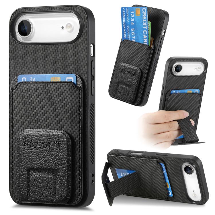 For iPhone Air Carbon Fiber Card Bag Fold Stand Phone Case(Black)