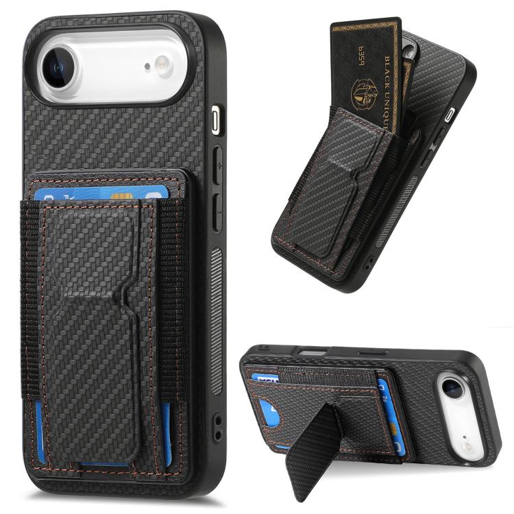 For iPhone Air Carbon Fiber Fold Stand Elastic Card Bag Phone Case(Black)