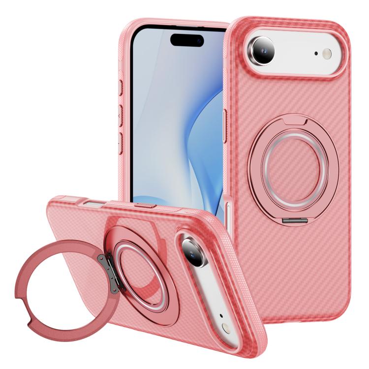 For iPhone Air Carbon Fiber Gear Holder C Type MagSafe Phone Case(Bright Pink + Pink)