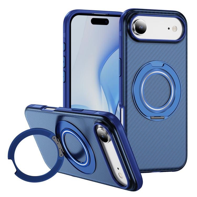 For iPhone Air Carbon Fiber Gear Holder C Type MagSafe Phone Case(Transparent Blue + Royal Blue)