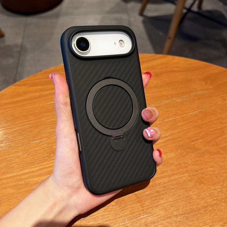 For iPhone Air Carbon Fiber MagSafe 360 Degree Rotating Holder Phone Case(Black)