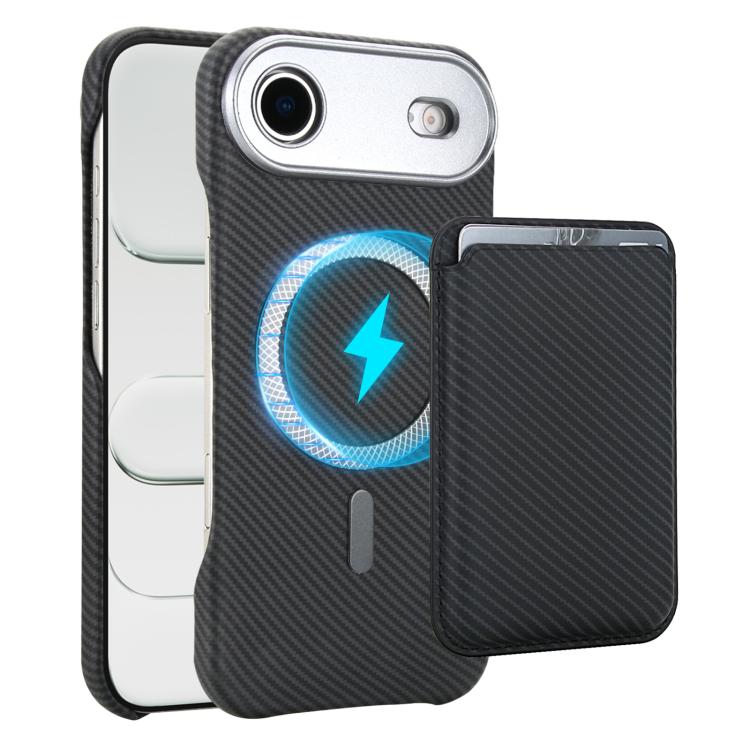 For iPhone Air Carbon Fiber MagSafe Magnetic Card Holder Phone Case(Black)