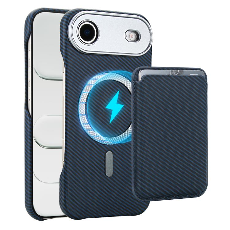 For iPhone Air Carbon Fiber MagSafe Magnetic Card Holder Phone Case(Blue)
