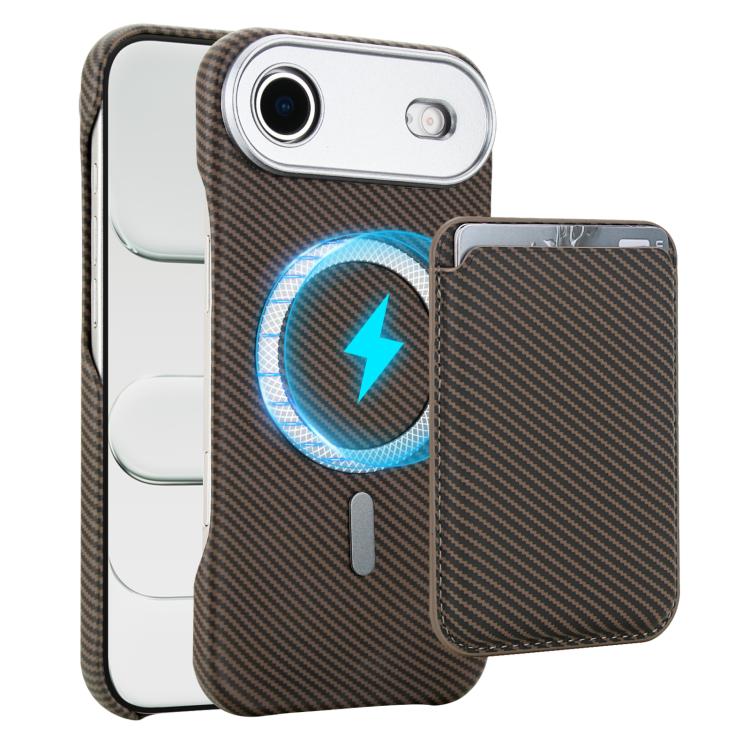 For iPhone Air Carbon Fiber MagSafe Magnetic Card Holder Phone Case(Brown)