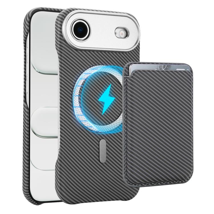 For iPhone Air Carbon Fiber MagSafe Magnetic Card Holder Phone Case(Grey)