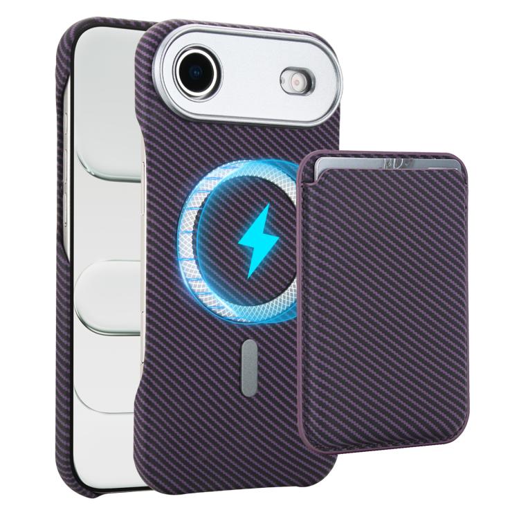 For iPhone Air Carbon Fiber MagSafe Magnetic Card Holder Phone Case(Purple)
