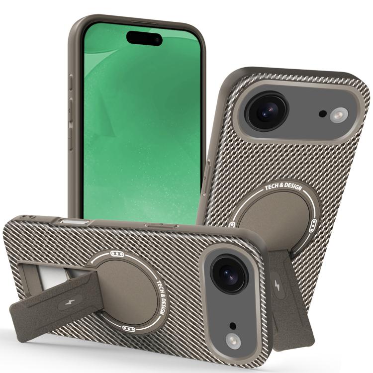 For iPhone Air Carbon Fiber Texture MagSafe Phone Case with Holder(Brown)