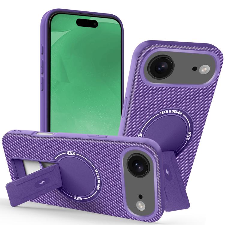 For iPhone Air Carbon Fiber Texture MagSafe Phone Case with Holder(Purple)