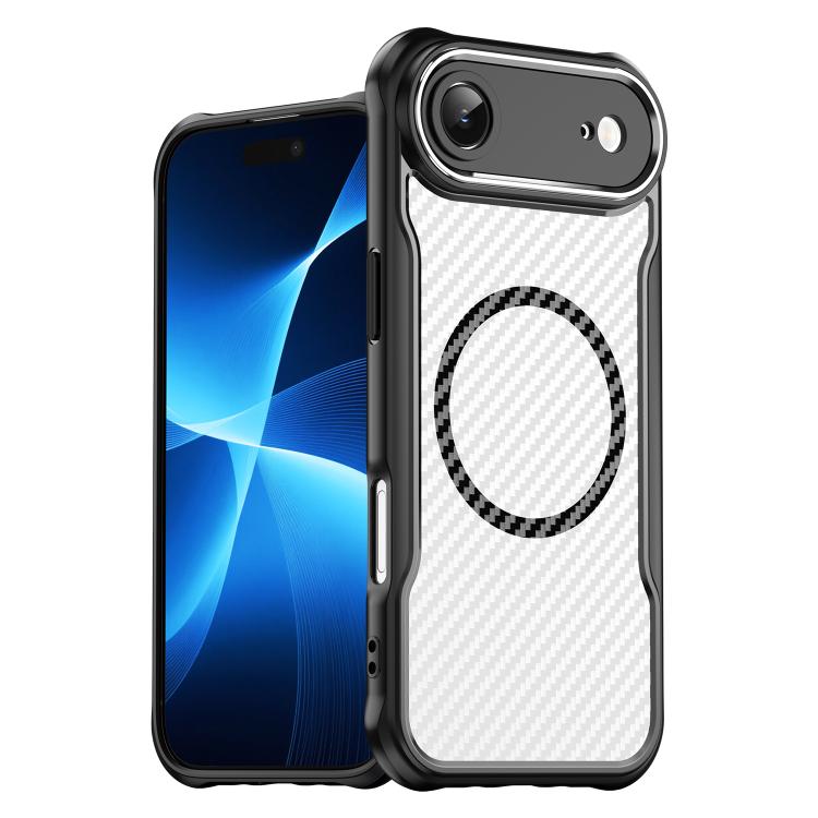 For iPhone Air Carbon Fiber Texture MagSafe Translucent Phone Case(Black)