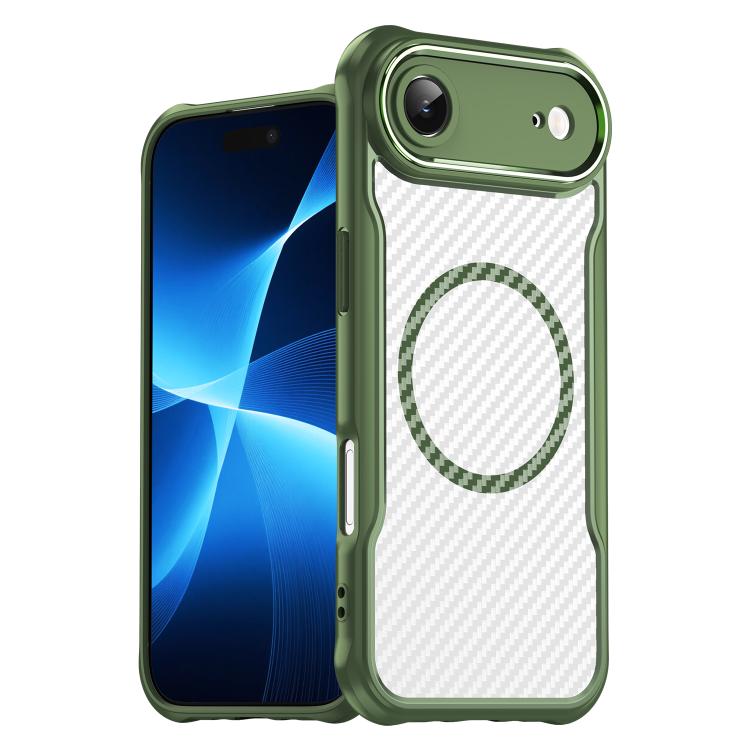For iPhone Air Carbon Fiber Texture MagSafe Translucent Phone Case(Green)