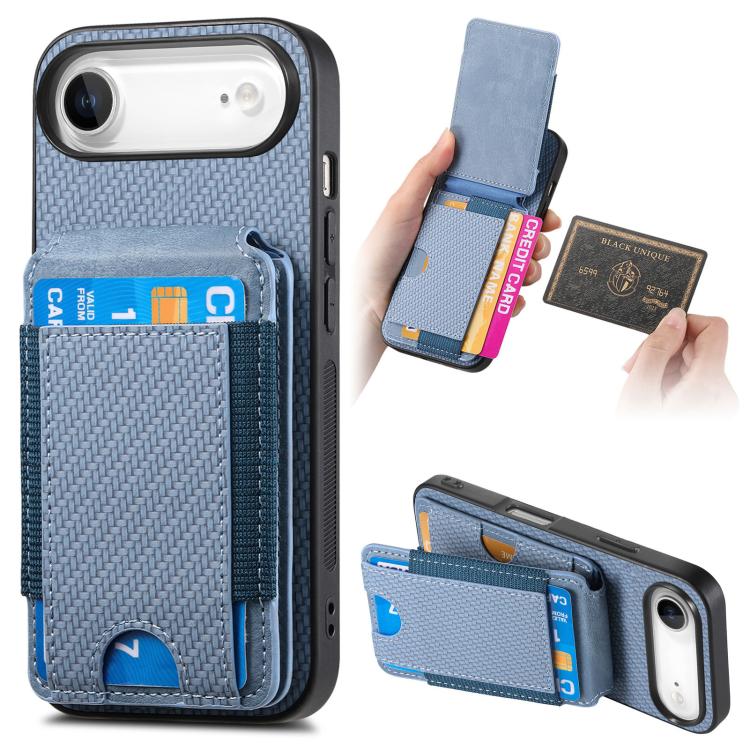 For iPhone Air Carbon Fiber Vertical Flip Wallet Stand Phone Case(Blue)