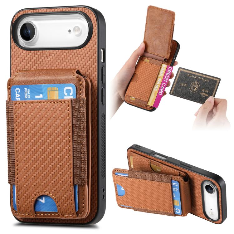 For iPhone Air Carbon Fiber Vertical Flip Wallet Stand Phone Case(Brown)