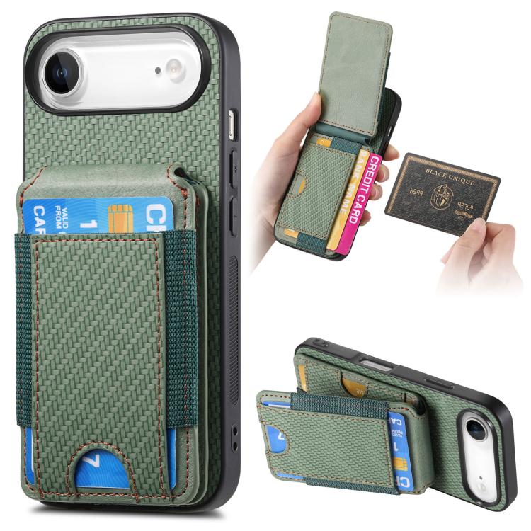 For iPhone Air Carbon Fiber Vertical Flip Wallet Stand Phone Case(Green)