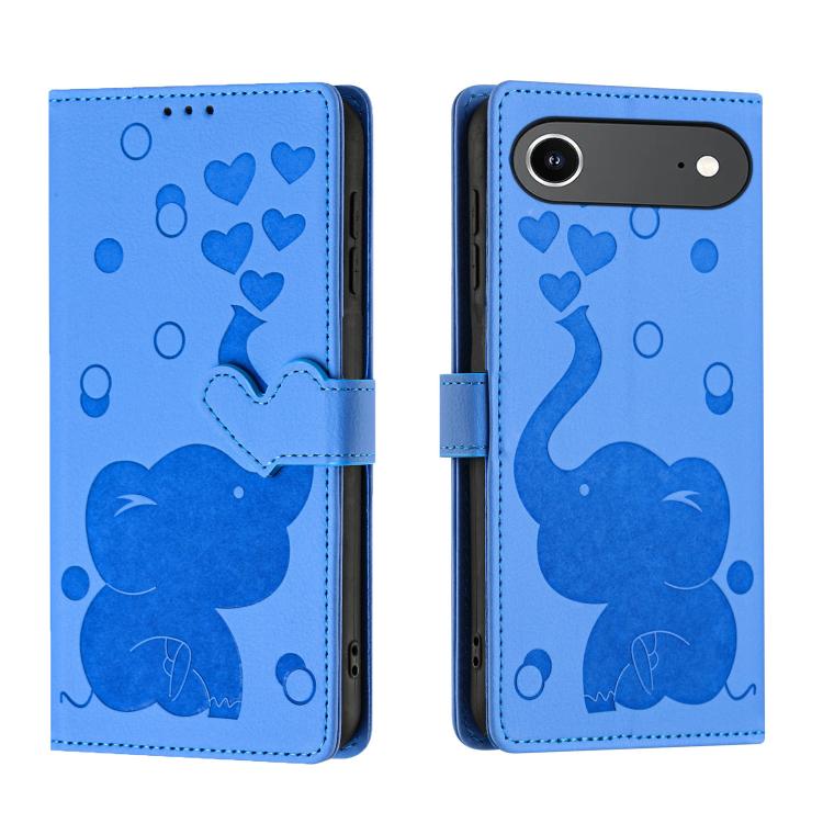 For iPhone Air Cartoon Elephant Embossed Leather Phone Case(Blue)