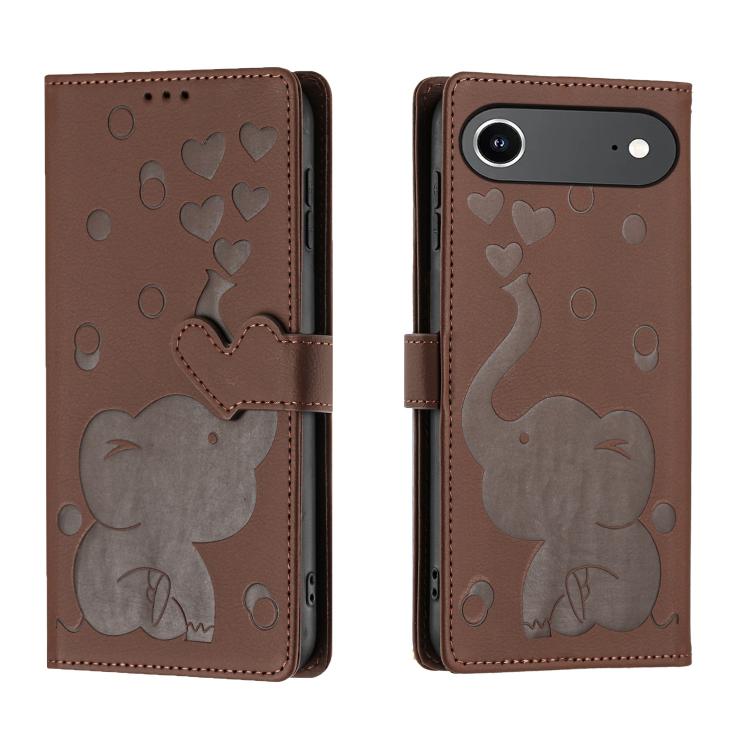 For iPhone Air Cartoon Elephant Embossed Leather Phone Case(Brown)