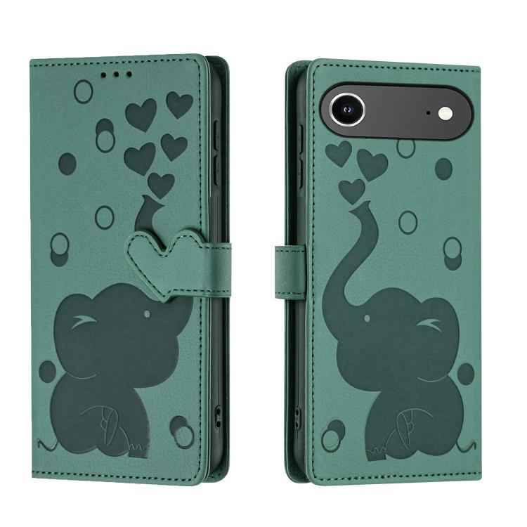 For iPhone Air Cartoon Elephant Embossed Leather Phone Case(Green)