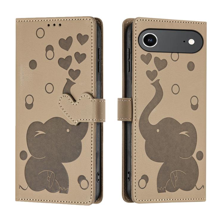 For iPhone Air Cartoon Elephant Embossed Leather Phone Case(Khaki)
